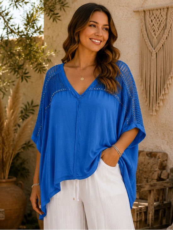 POL Tops - 130 NWT POL Blue Top with Star Embellishments Oversized Large
